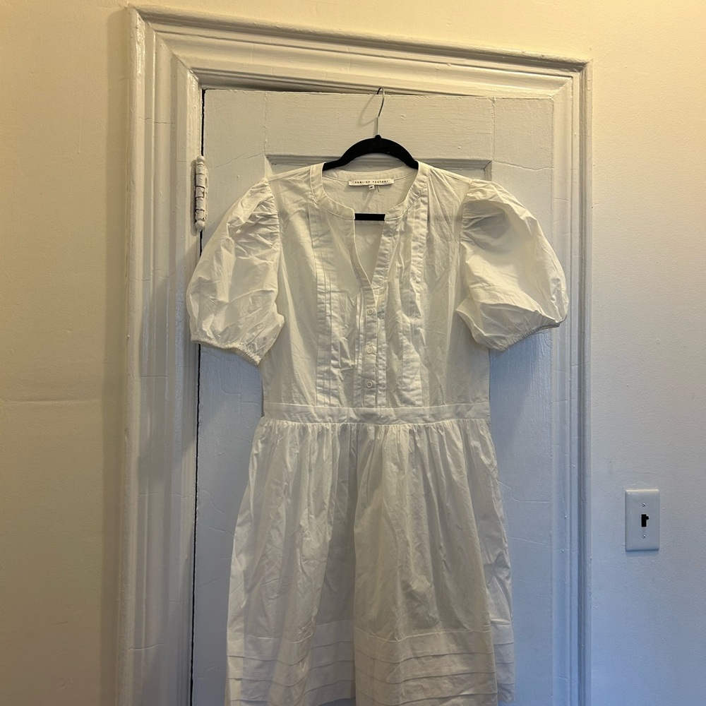 English Factory white button down mini dress with puff sleeves never worn